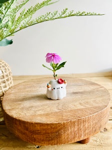 Tiny ghost with pumpkin friends bud vase