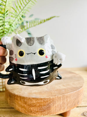 Skeleton cat mug with cat skull friends