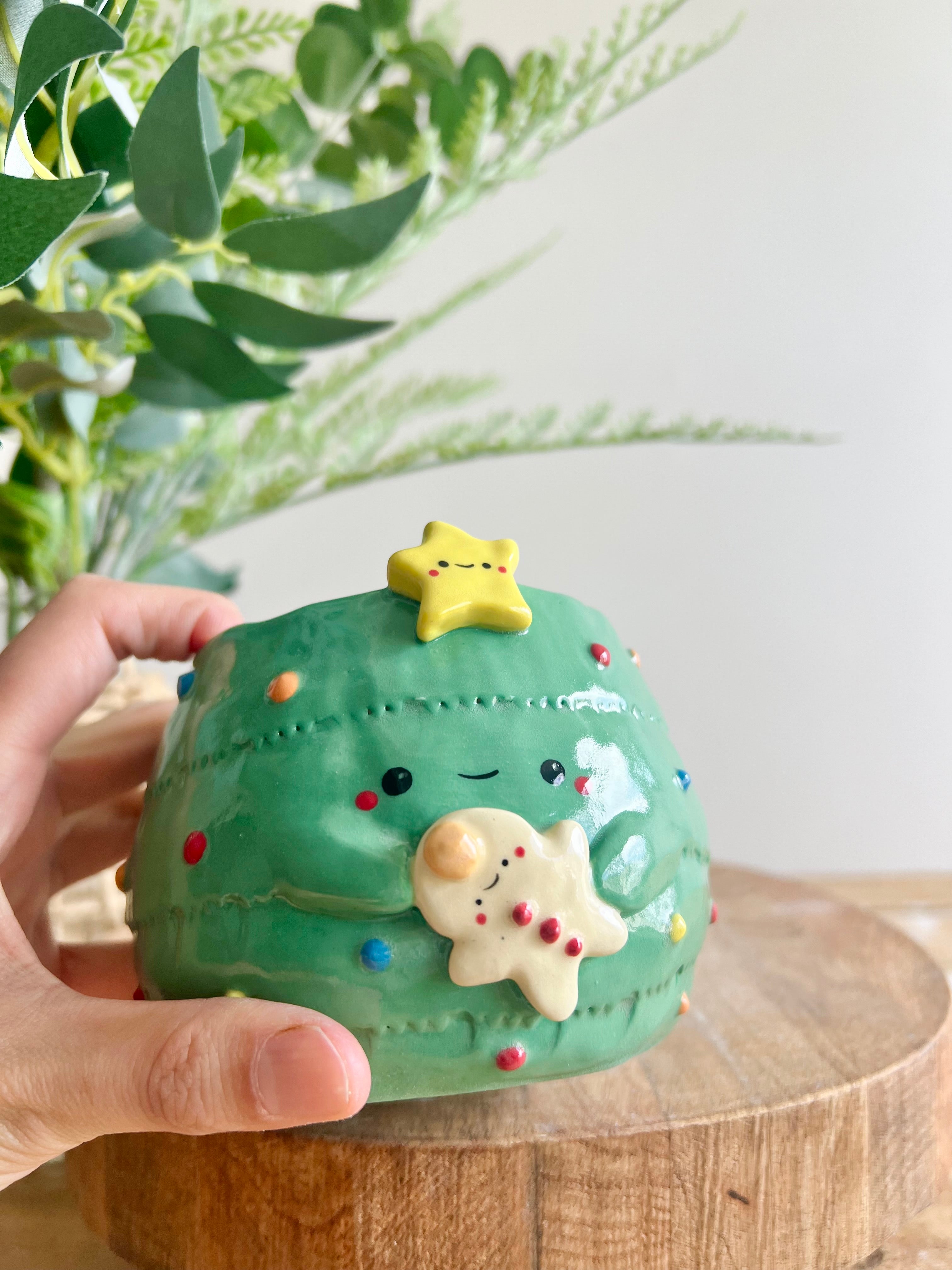 Christmas tree planter with gingerbread friend