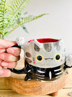 Skeleton cat mug with cat skull friends