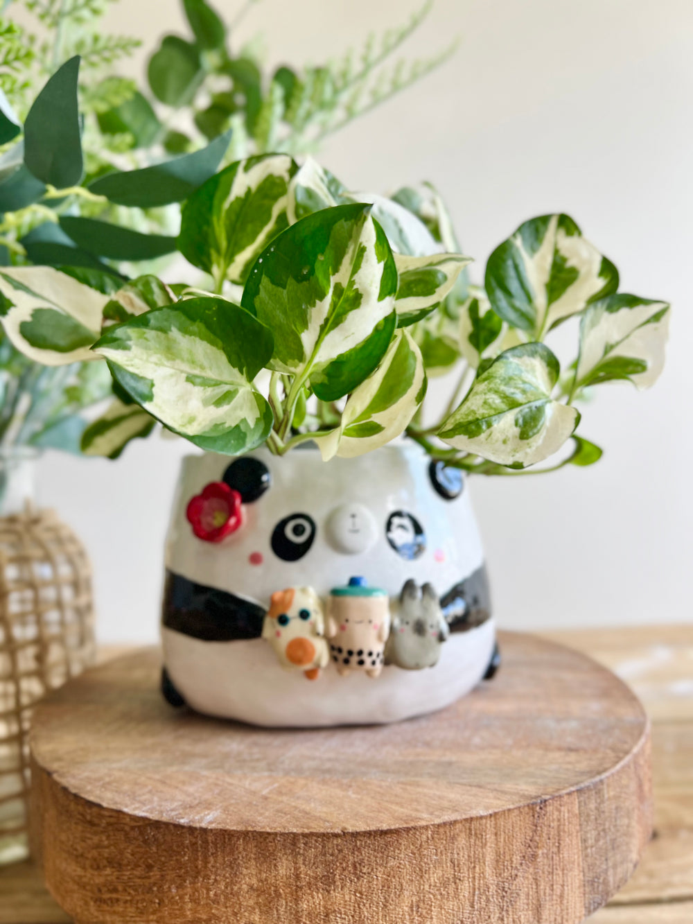 Flowery panda pot with bubble tea and animal friends, photo 10 of 10