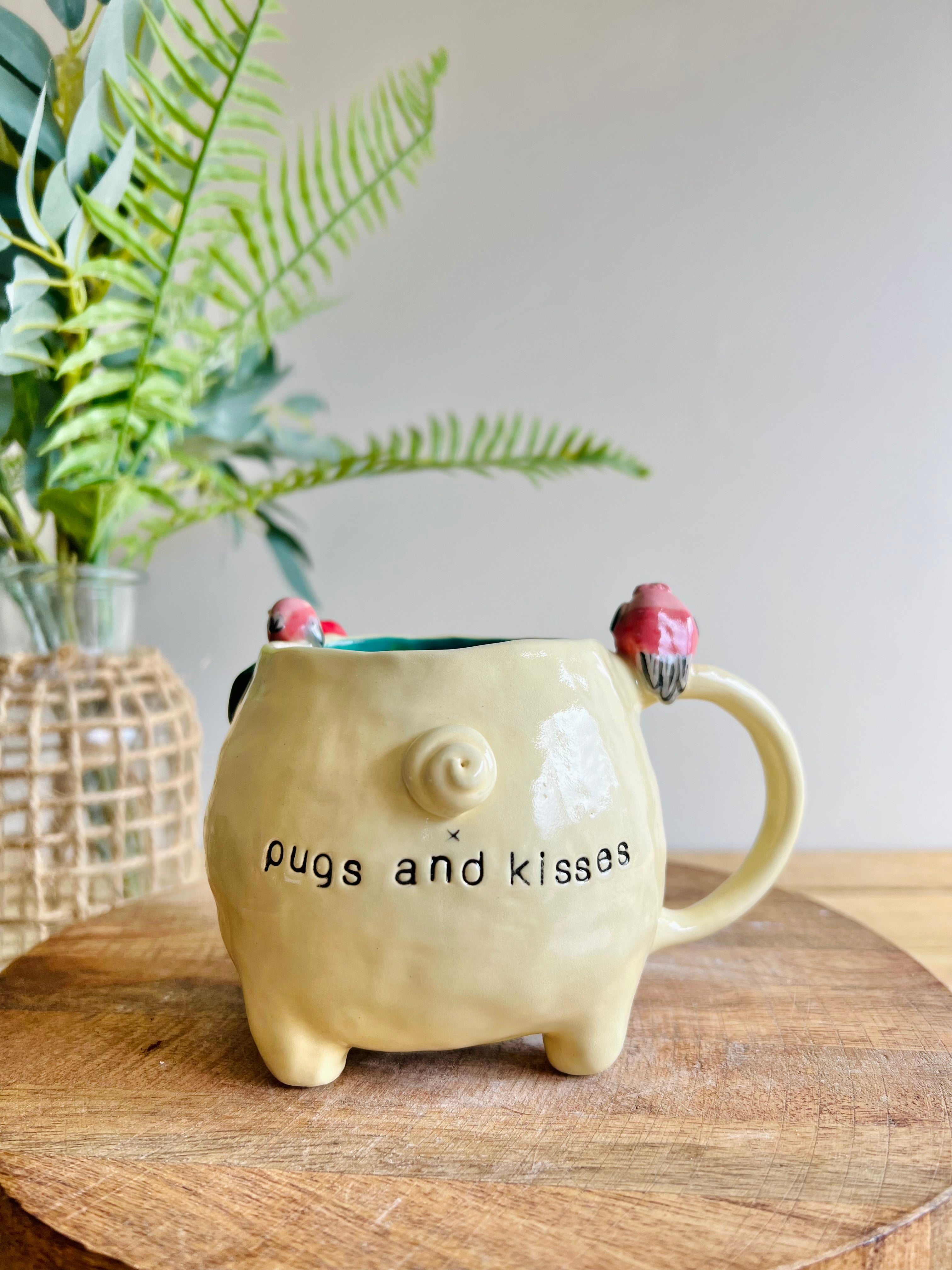 ‘Pug and Kisses’ Puggo muggo with pink galah friends #1