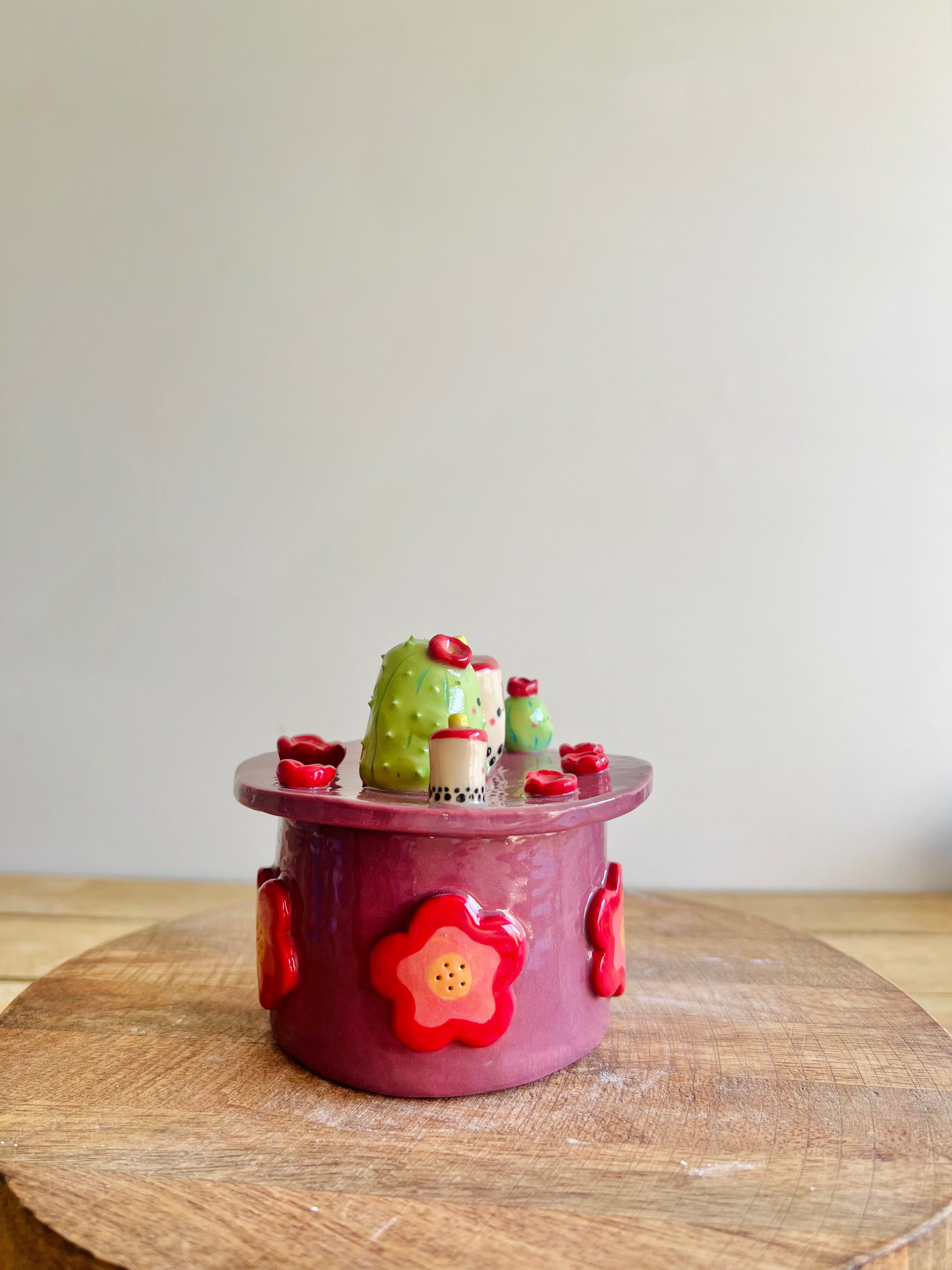 Cactus Bubble Tea Lidded Trinket pot