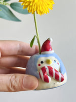 Mini festive penguin with candy cane friend bud vase