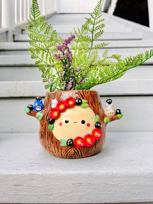 Happy tree pot with Totoro and soot sprite friends