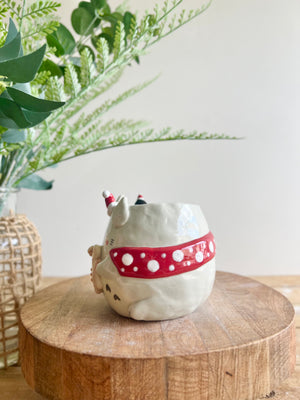 Festive Tororo mug with gingerbread and soot sprite friends