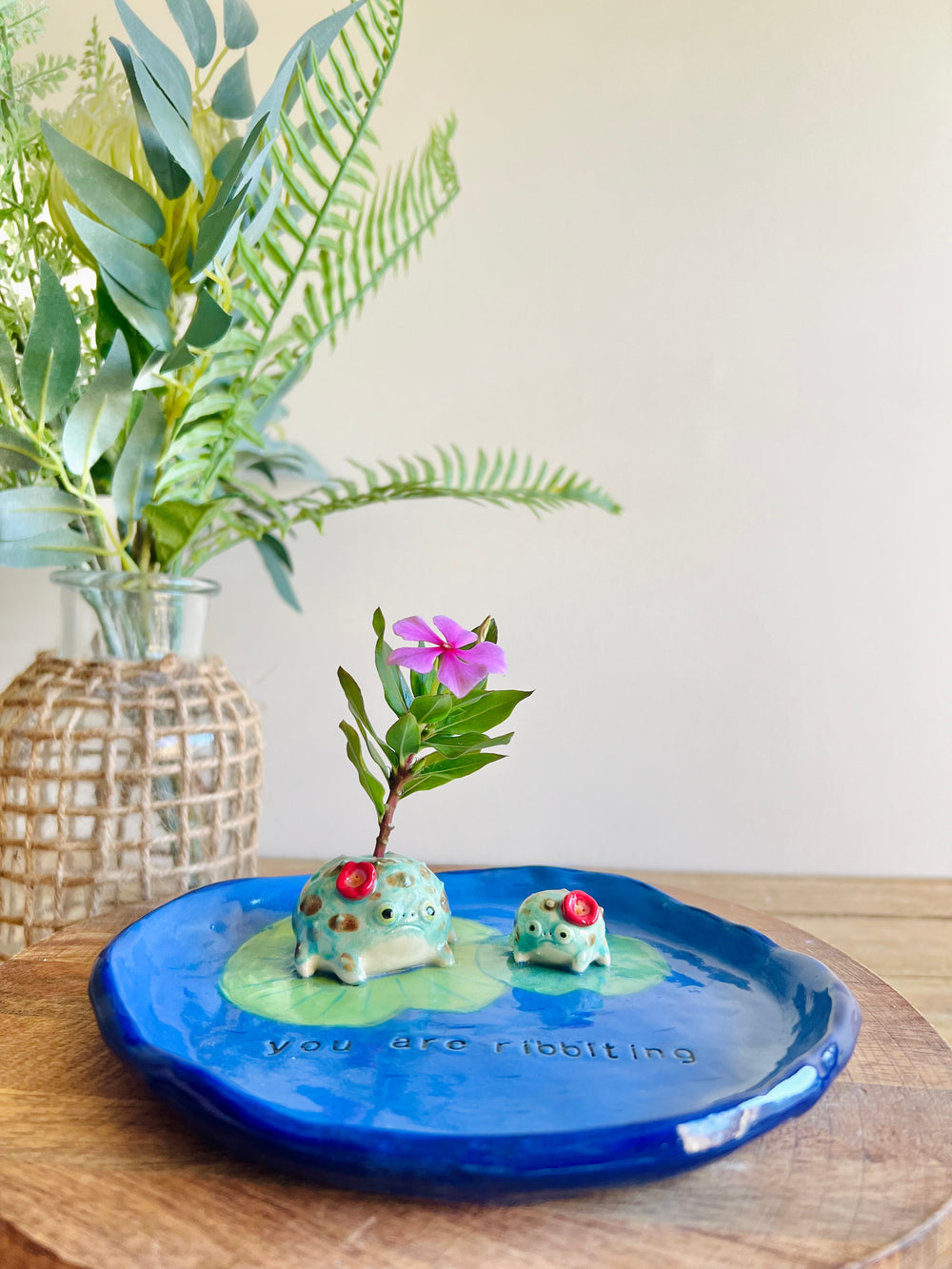 RIBBITing grump froggo trinket dish with bud vase, photo 4 of 5