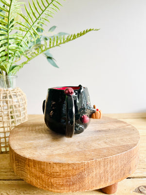 Trick or treat black kitty mug with spider friends