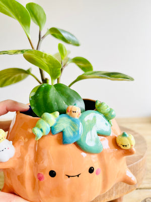 Pumpkin pot with ghost and baby pumpkin friends