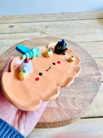 SECONDS: pumpkin trinket dish with black cat, ghost and pumpkin friends