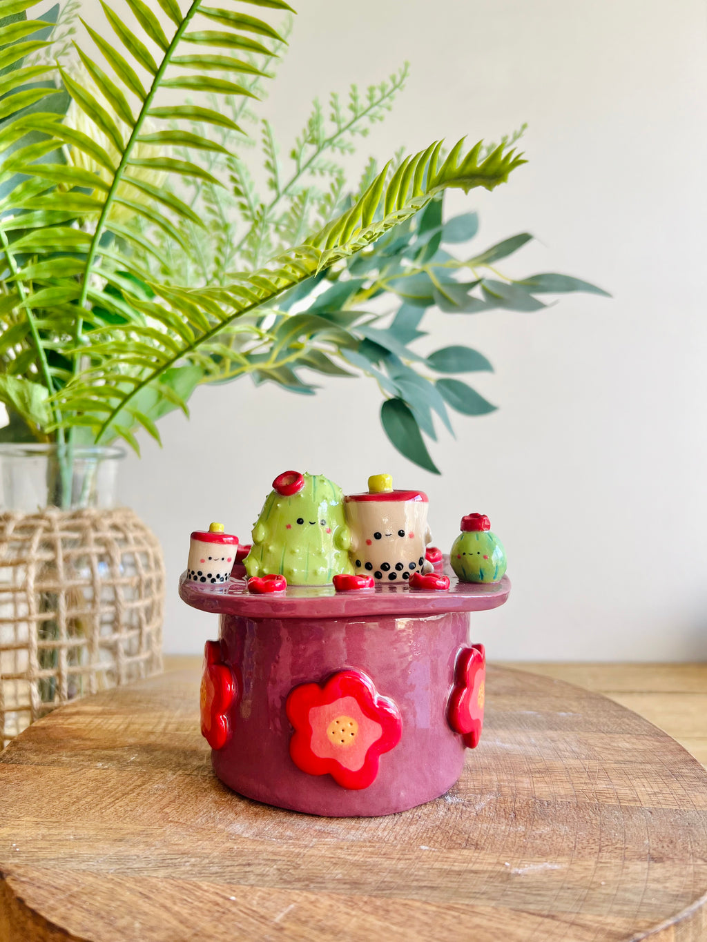 Cactus Bubble Tea Lidded Trinket pot