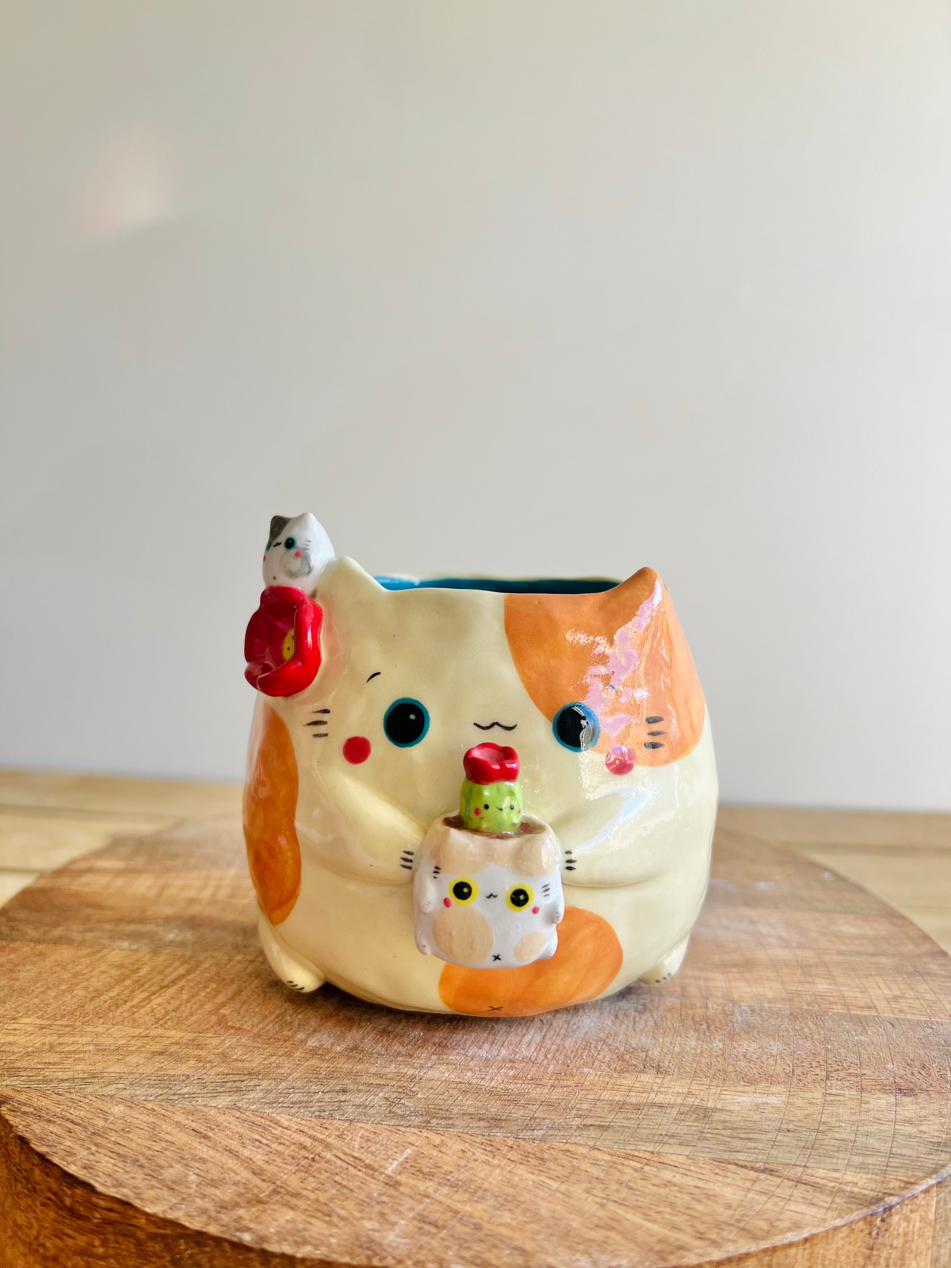 Ginger Cat Pot with Cactus Cat Pot