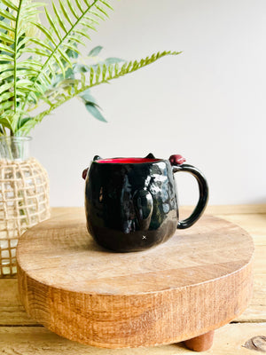 Trick or treat black kitty mug with spider friends