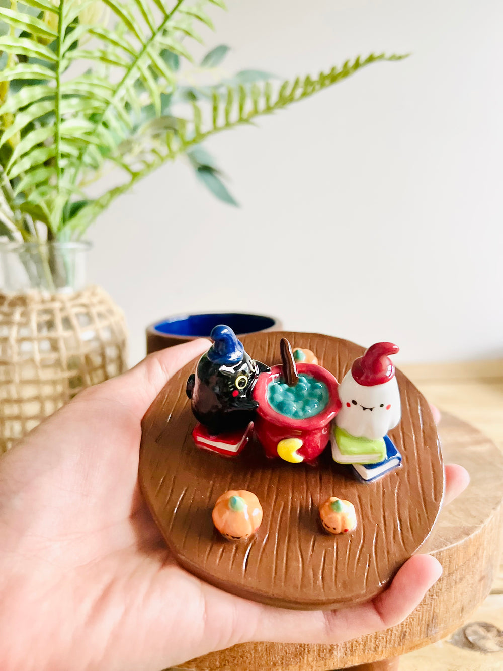 Cat witch and Ghost friends cauldron fun lidded trinket pot, photo 8 of 15