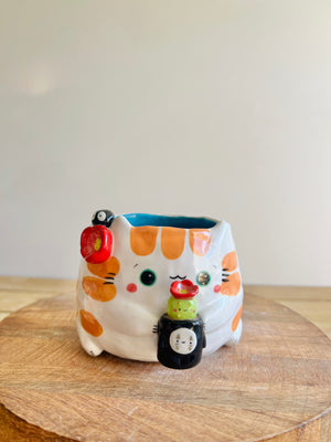 Stripey Ginger Cat Pot with No Face planter