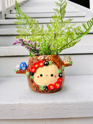 Happy tree pot with Totoro and soot sprite friends