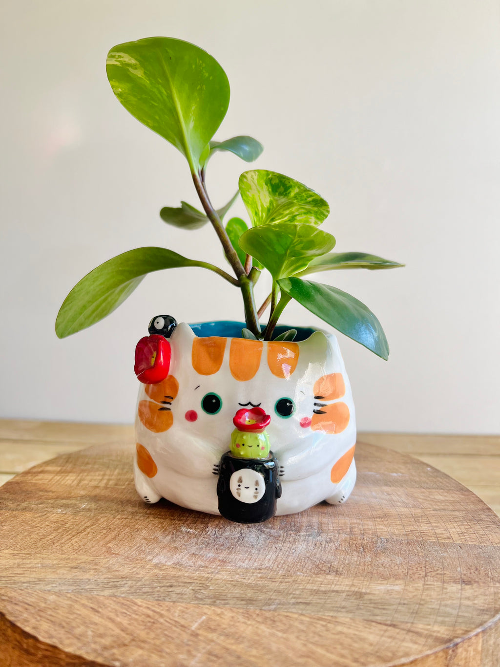 Stripey Ginger Cat Pot with No Face planter