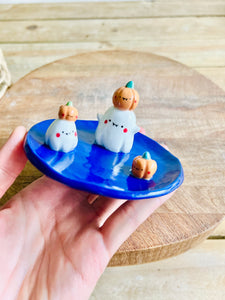 Ghost and pumpkin trinket dish