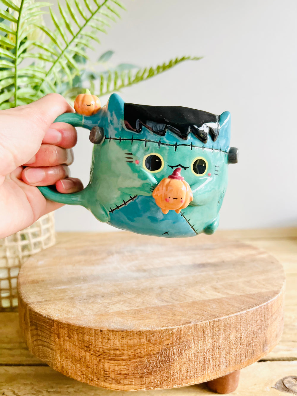 Franken-kitty mug with pumpkin friends, photo 7 of 7