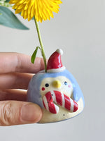 Mini festive penguin with candy cane friend bud vase