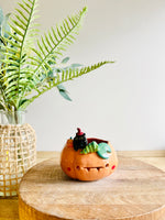 Pumpkin with black cat friend candle holder/trinket dish