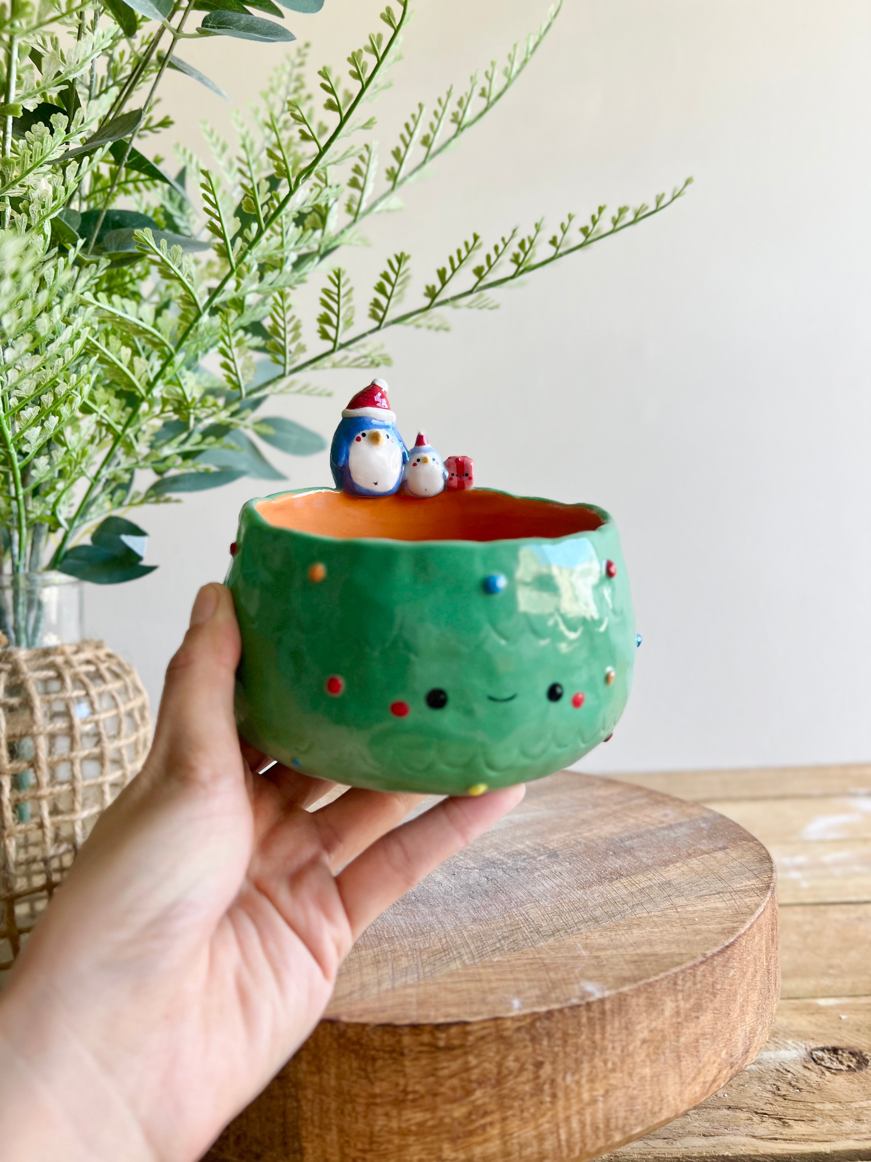 Christmas tree bowl with penguin friends