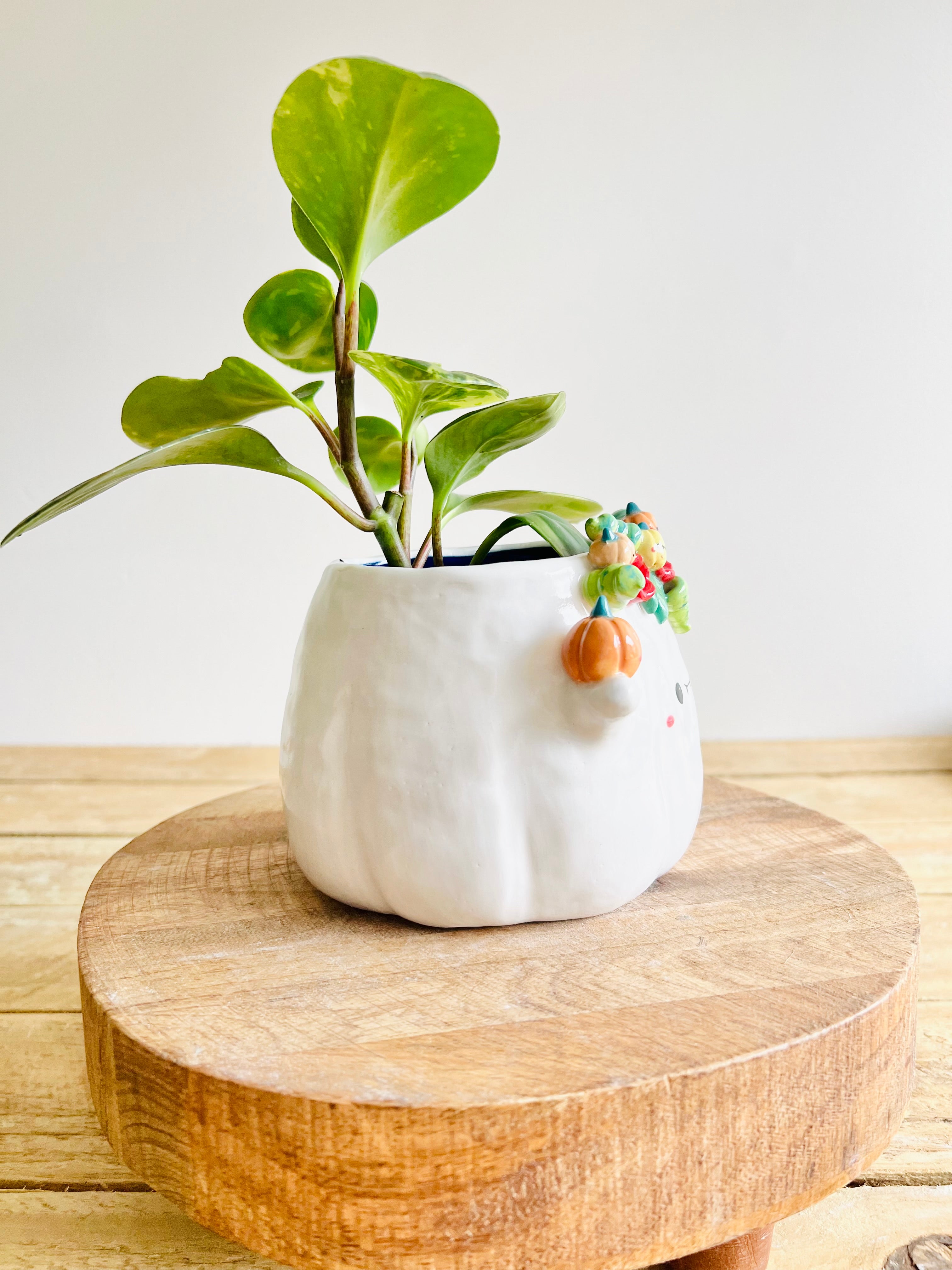 Flowery ghost pot with pumpkin friends