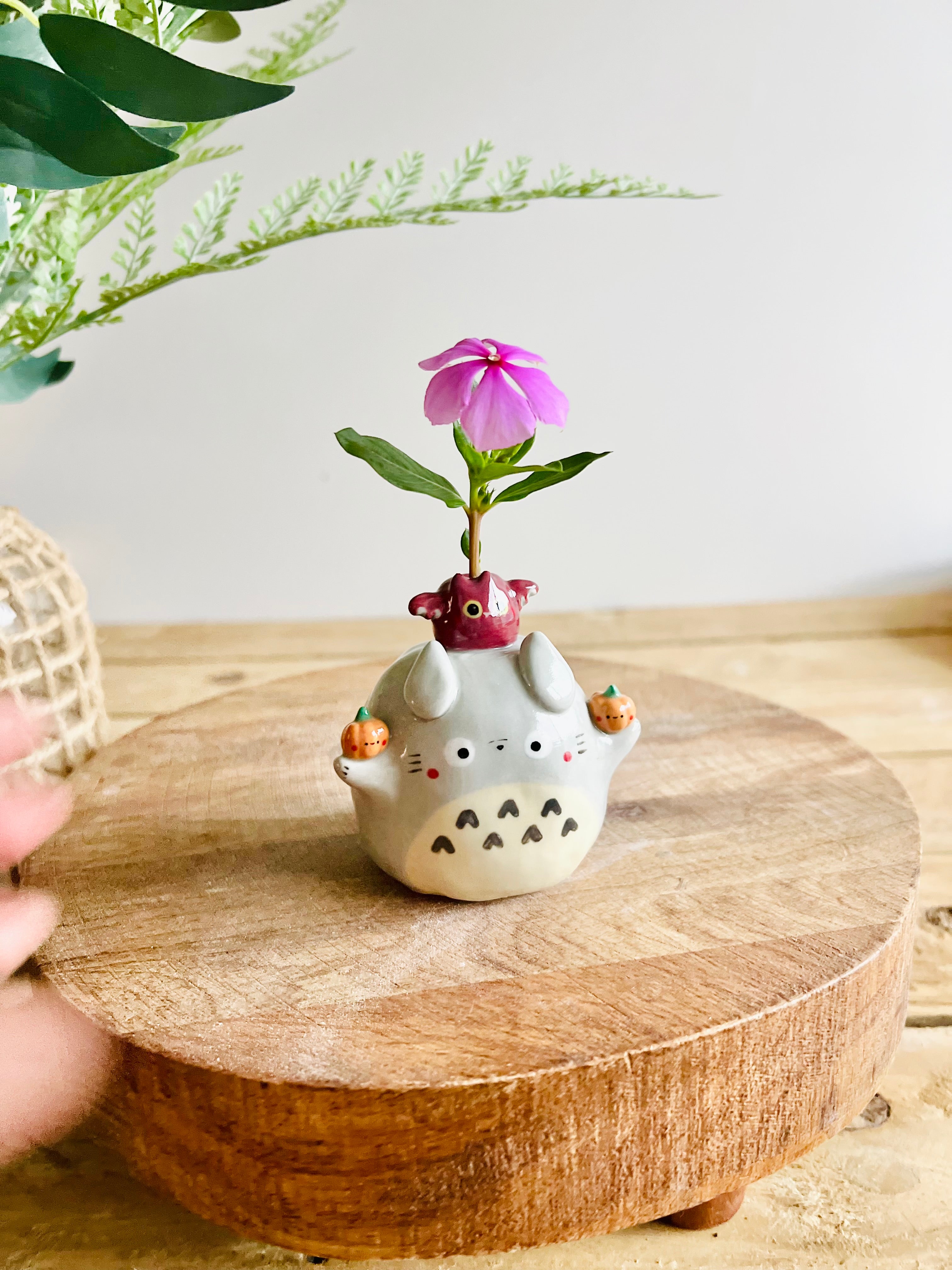 Totoro with bat and pumpkin friends bud vase