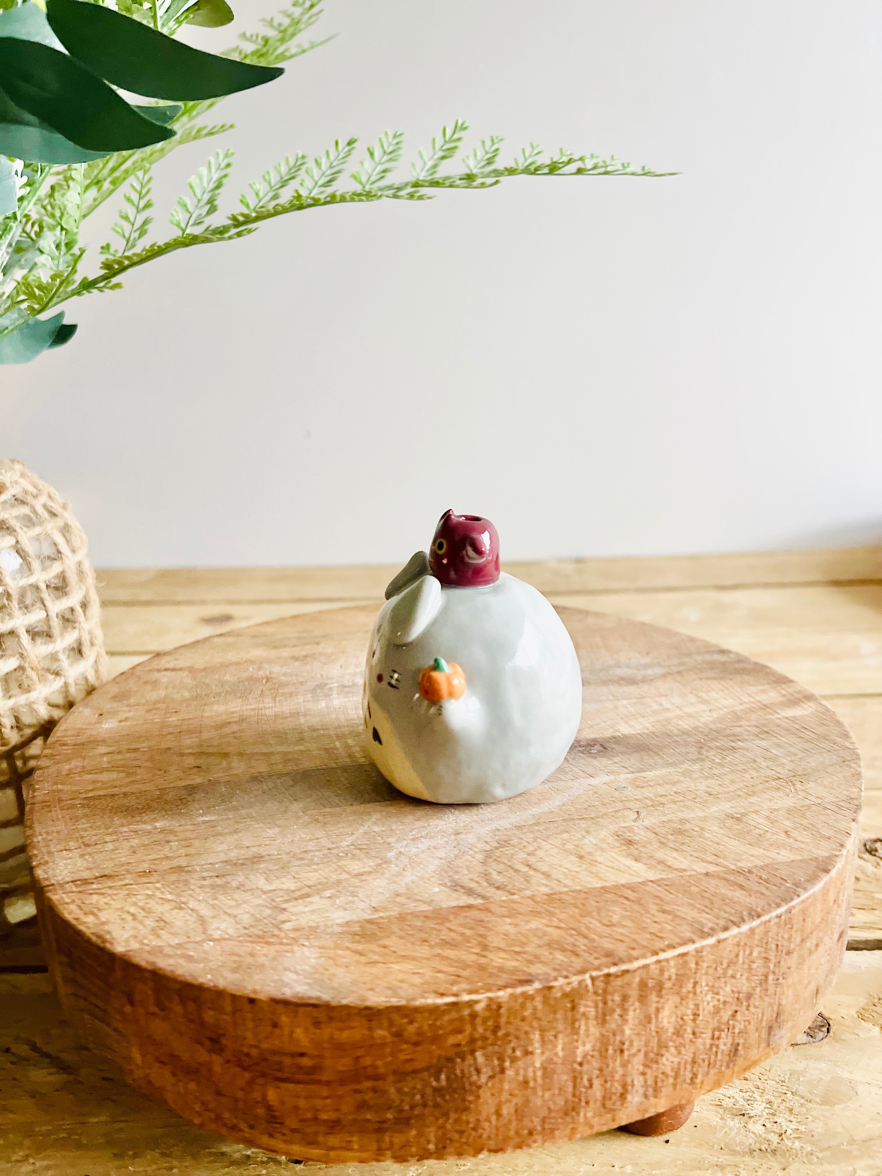 Totoro with bat and pumpkin friends bud vase