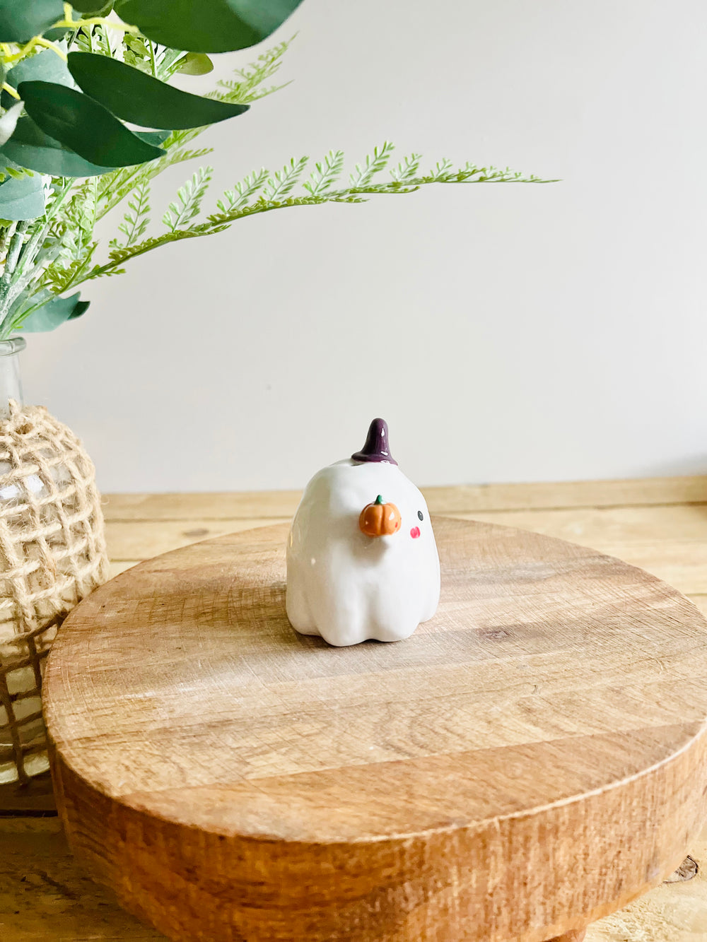 Ghost witch with pumpkin friends bud vase, photo 3 of 8