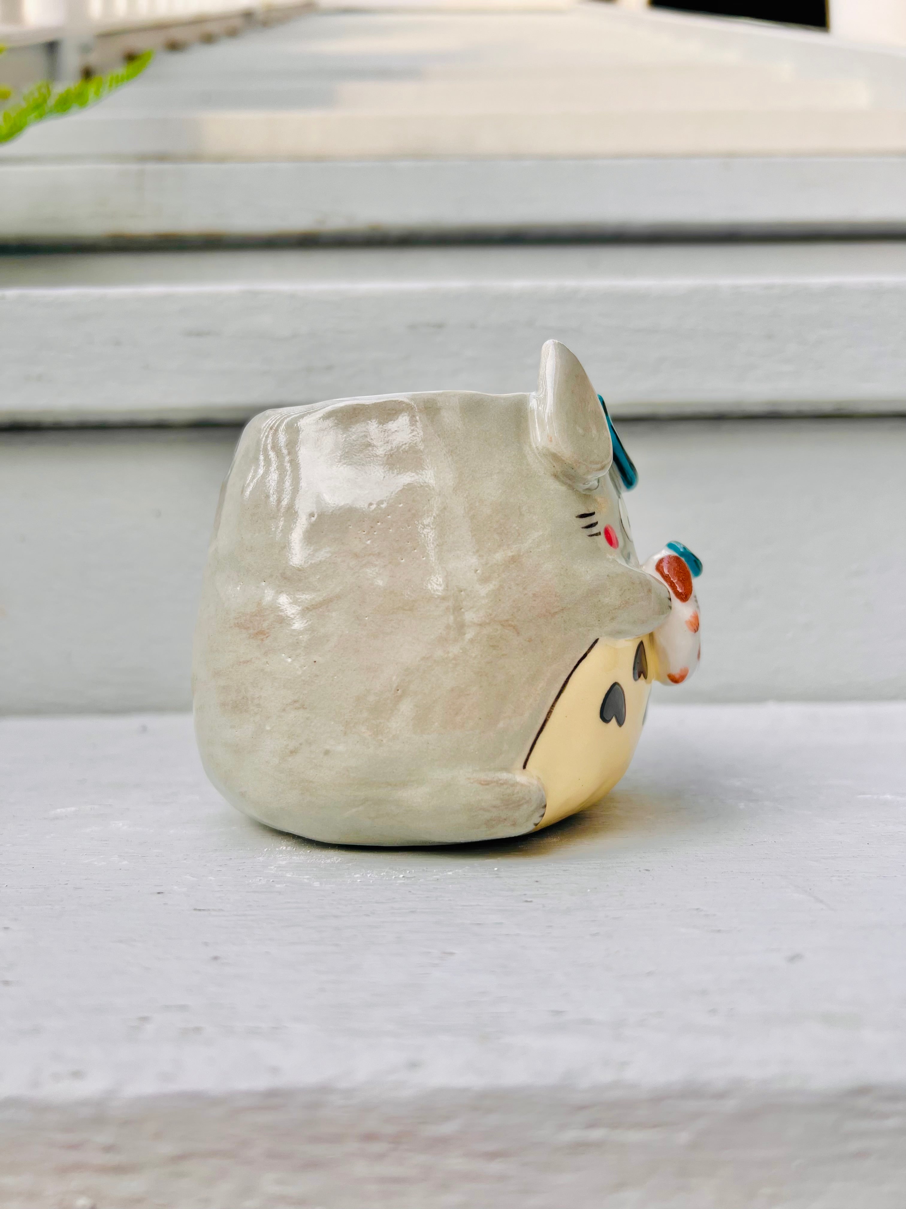 Totoro pot with bunny friend