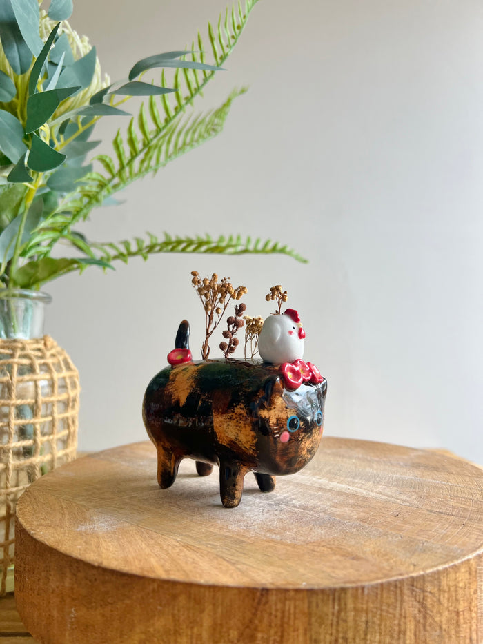 Long cat bud vase