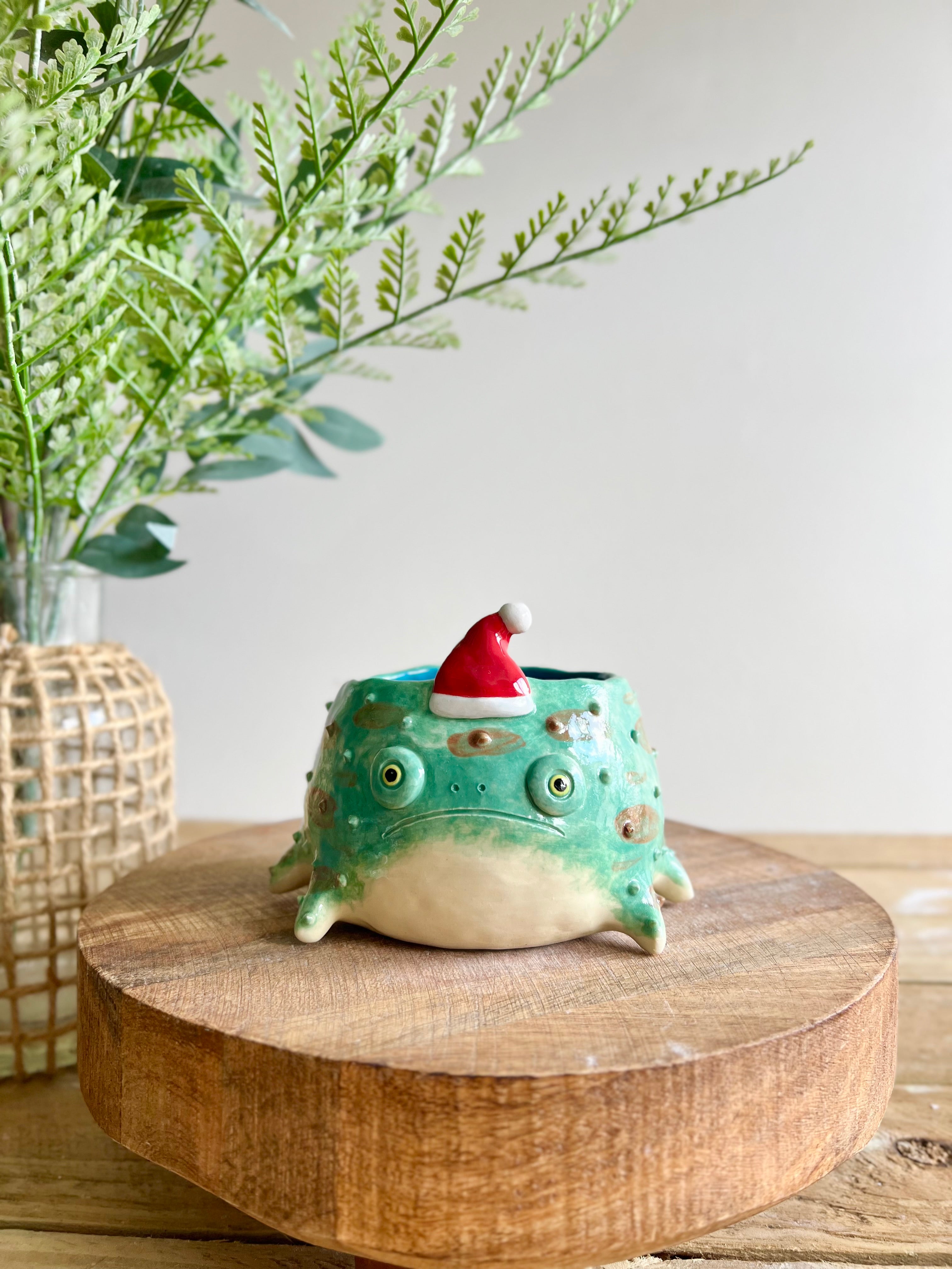 Festive grumpy froggo planter #1