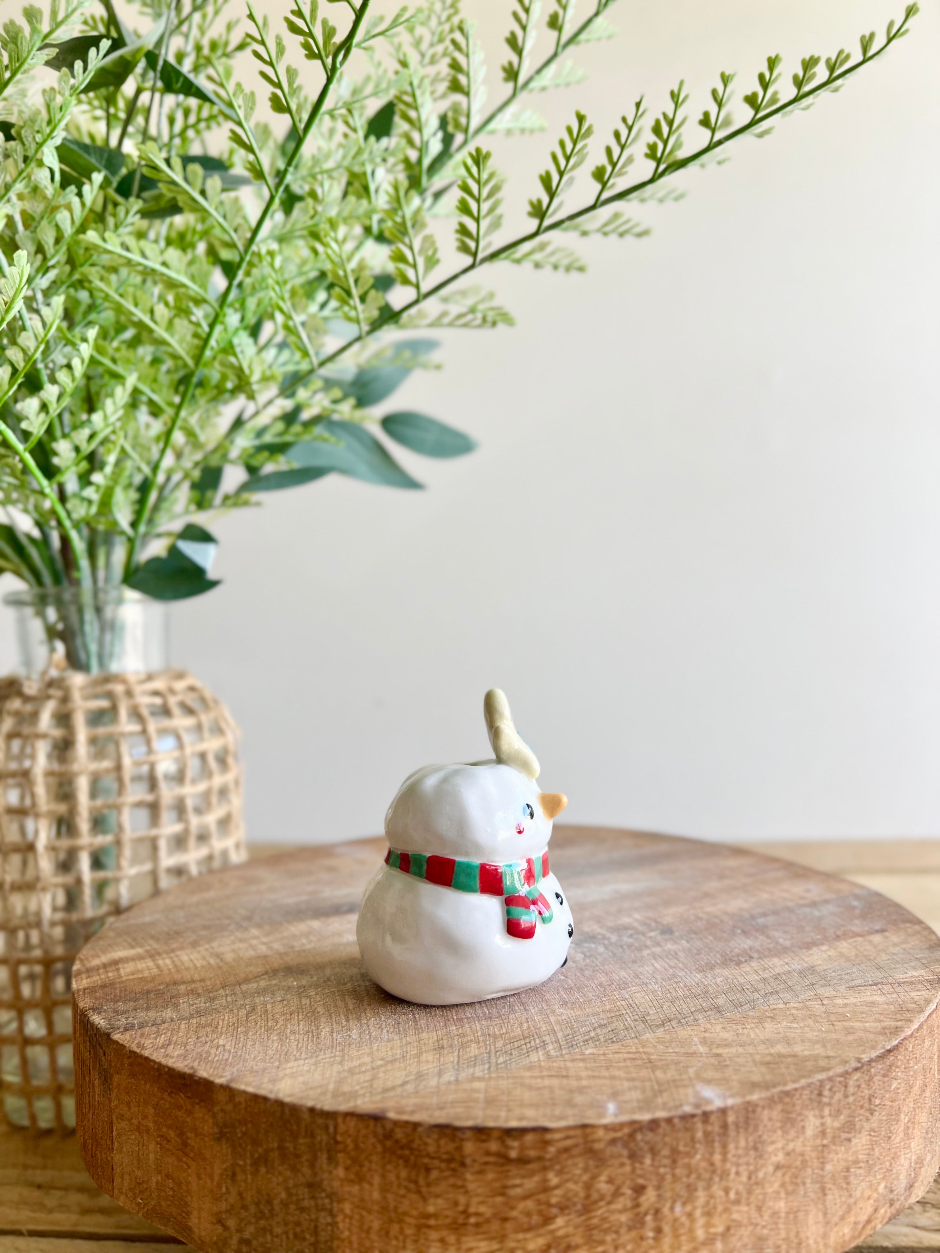 Snowman with gingerbread friend bud vase