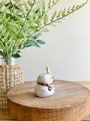 Snowman with gingerbread friend bud vase