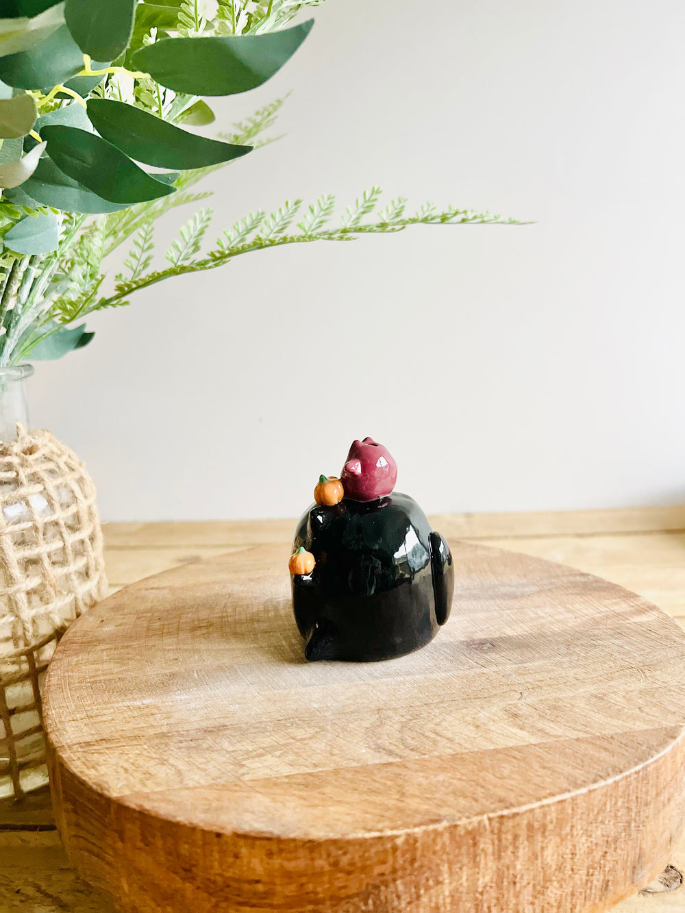 Black cat with bat and pumpkin friends bud vase, photo 6 of 10