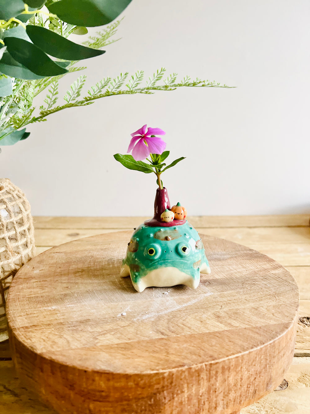 Grumpy Froggo witch with pumpkin friends bud vase, photo 1 of 10