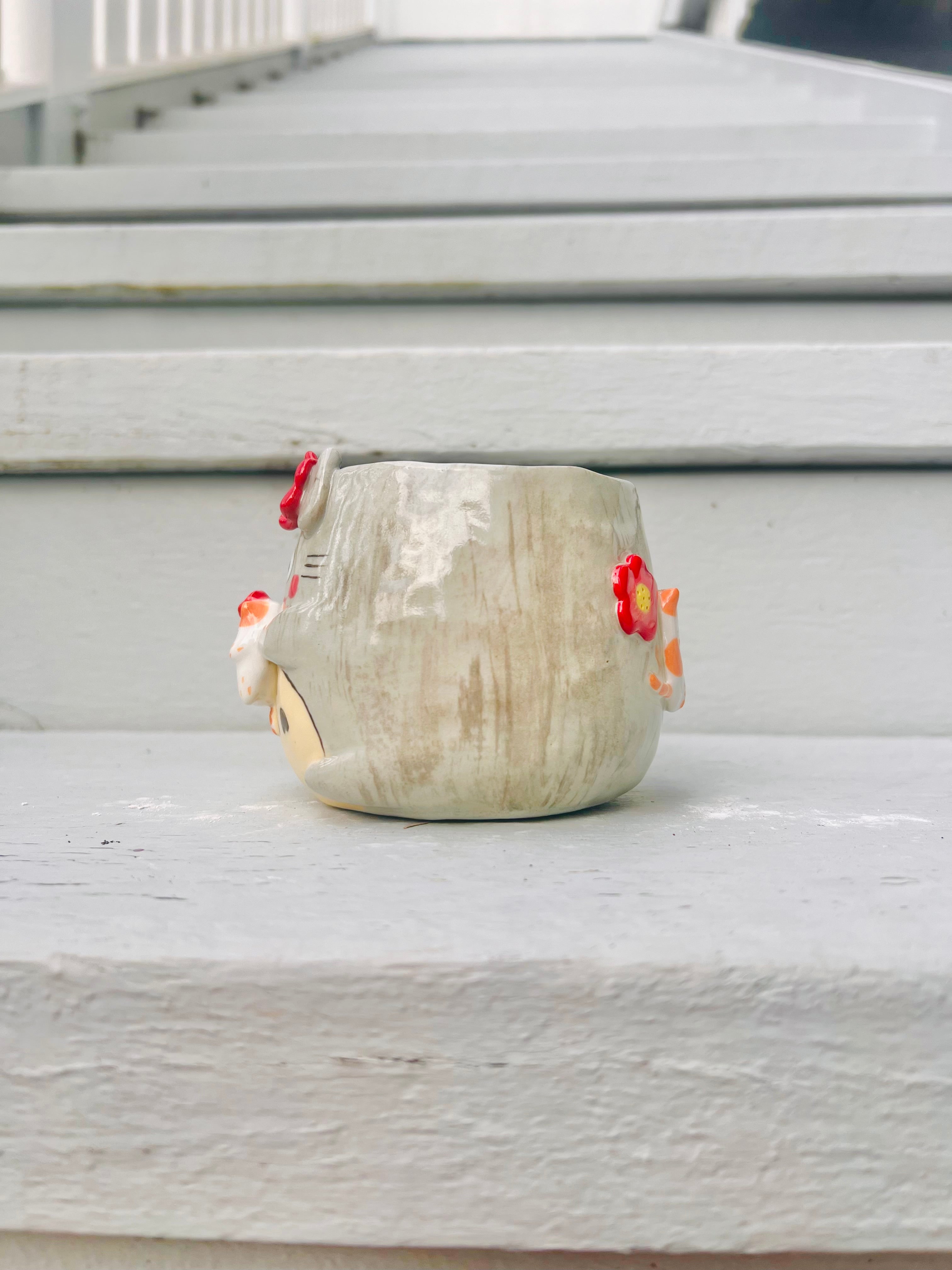 Flowery Totoro mug with cat friends