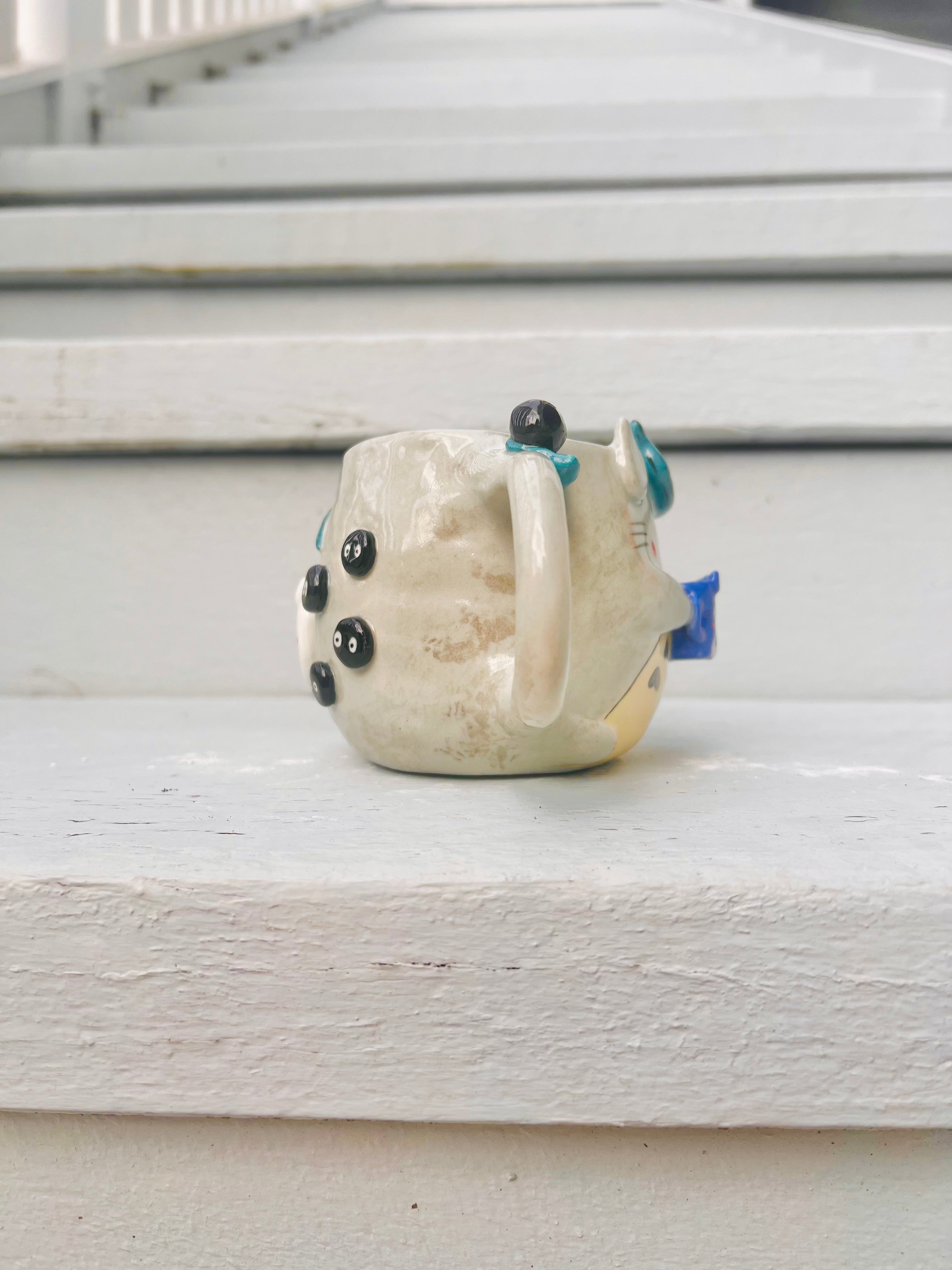 Leafy Totoro mug with Chibi Totoro and soot sprite friends