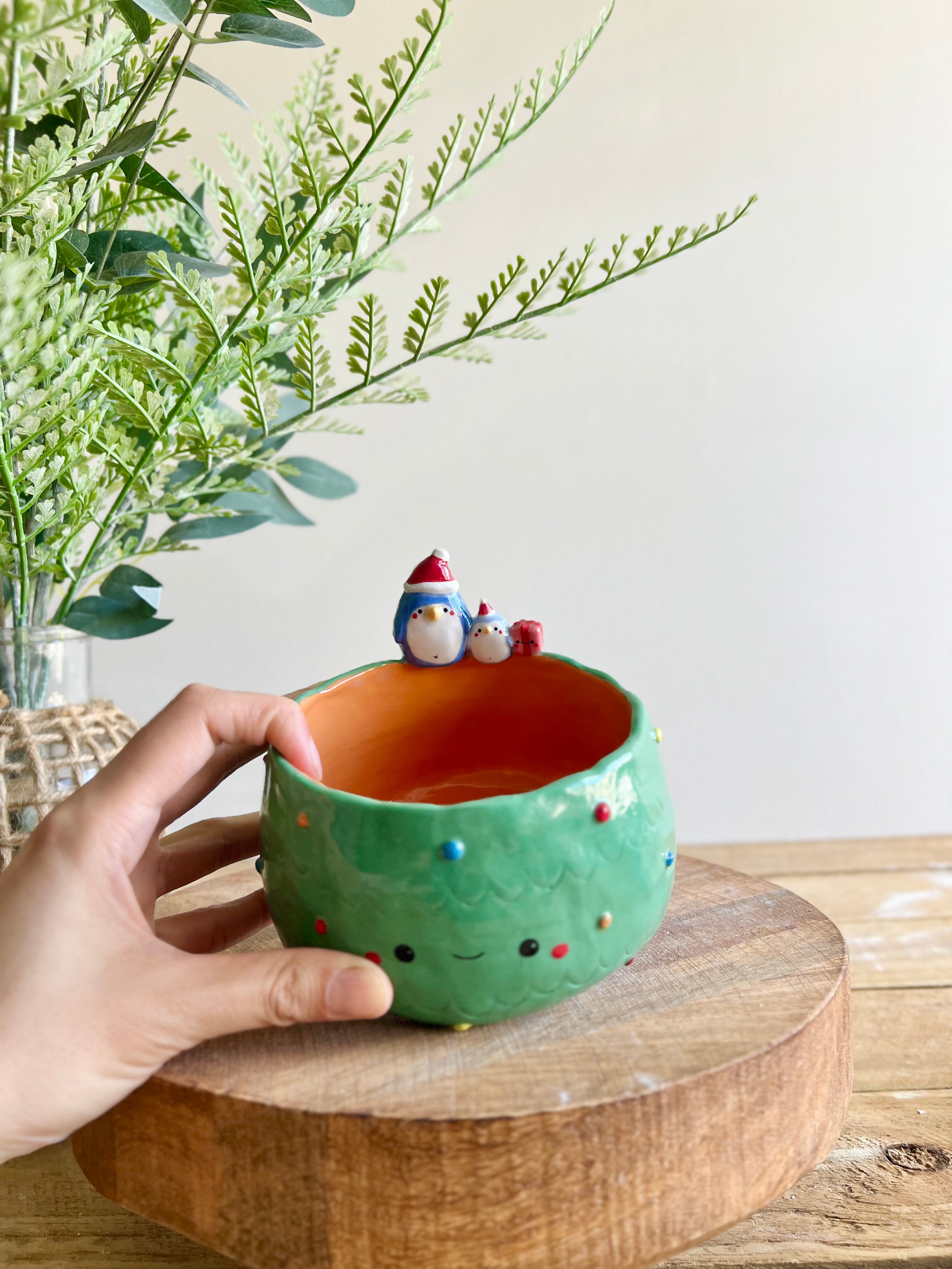 Christmas tree bowl with penguin friends