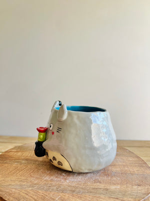 Totoro pot with No Face pot and soot sprite friend