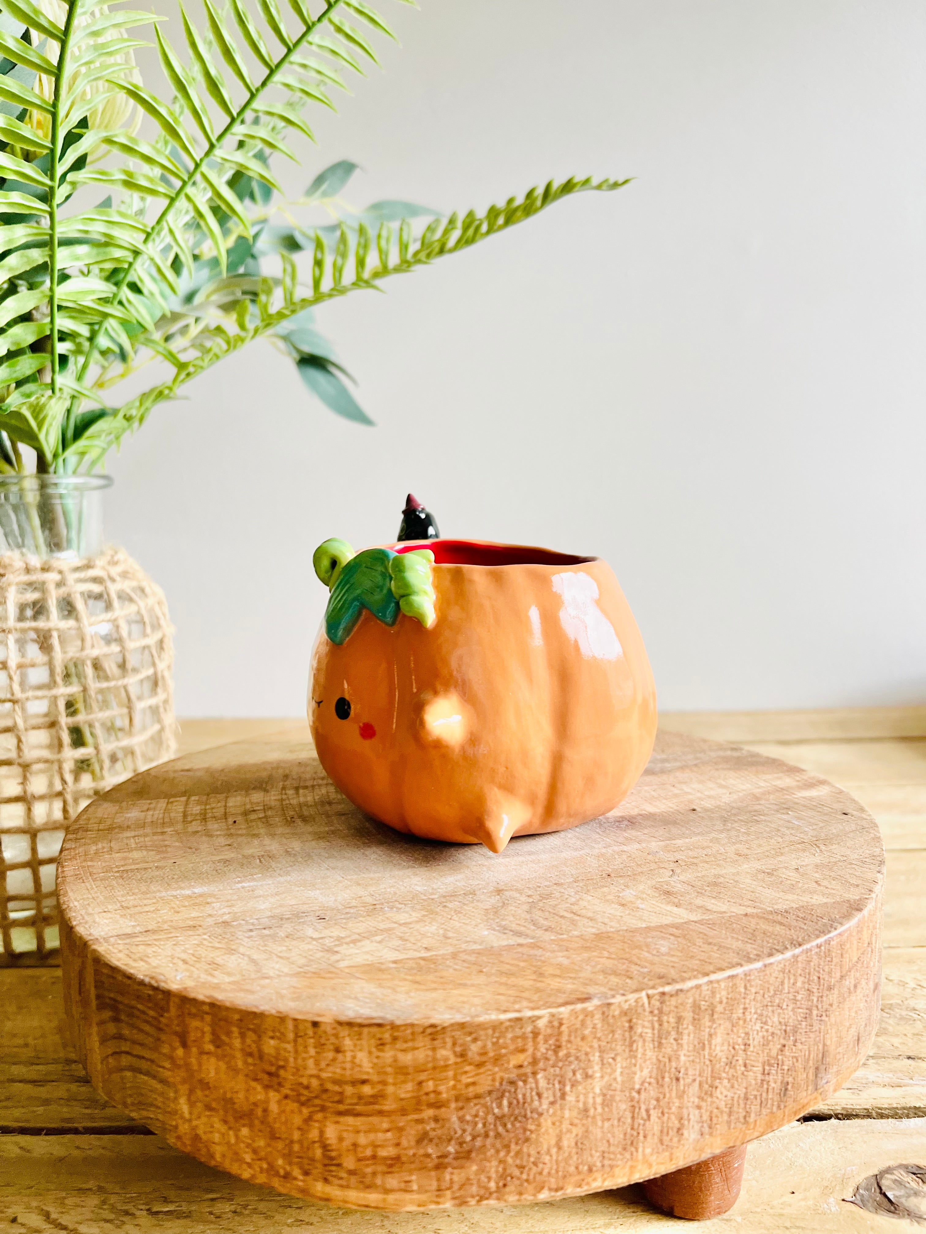 Pumpkin mug with black cat friend