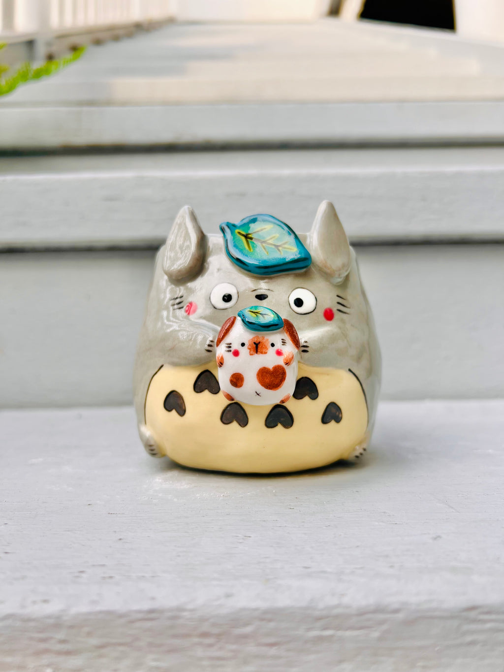 Totoro pot with bunny friend