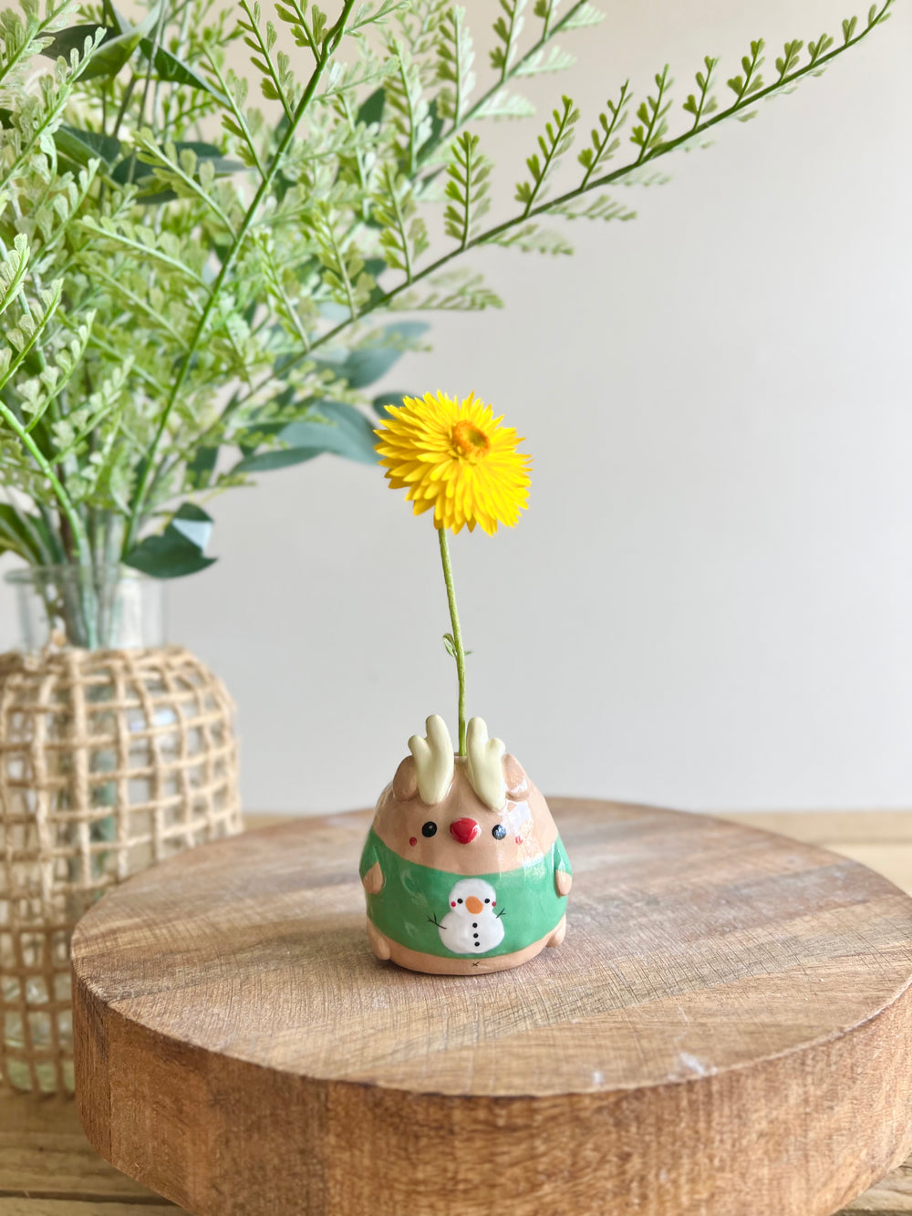 Green Christmas sweater reindeer bud vase, photo 1 of 9