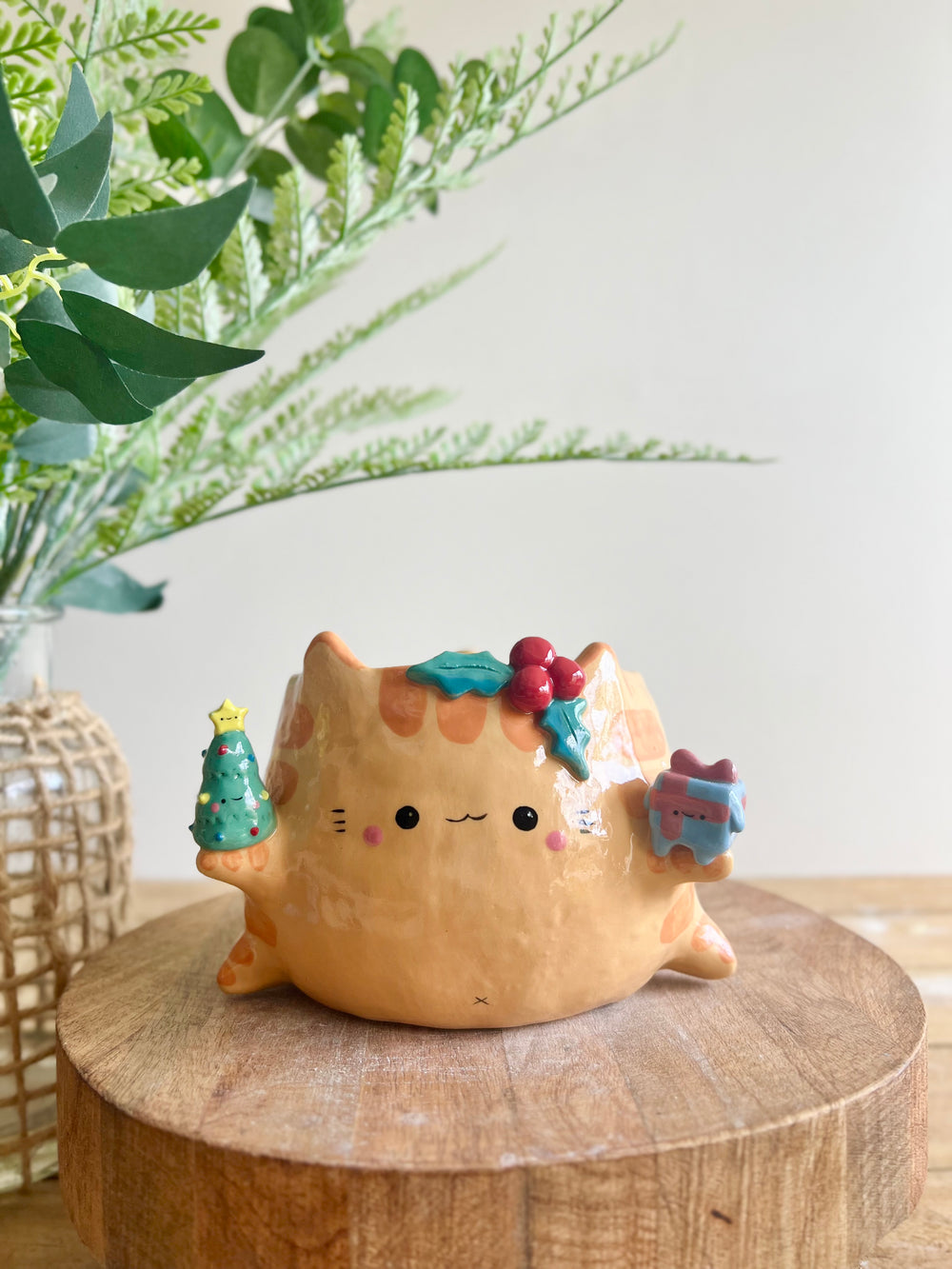 Gift bearing festive Ginger cat pot with Christmas tree friend, photo 2 of 12
