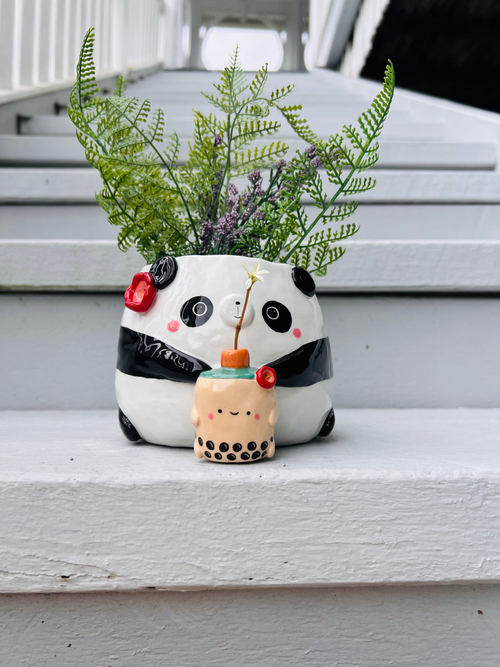 2in1 Panda pot with bubble tea vase friend, photo 6 of 8