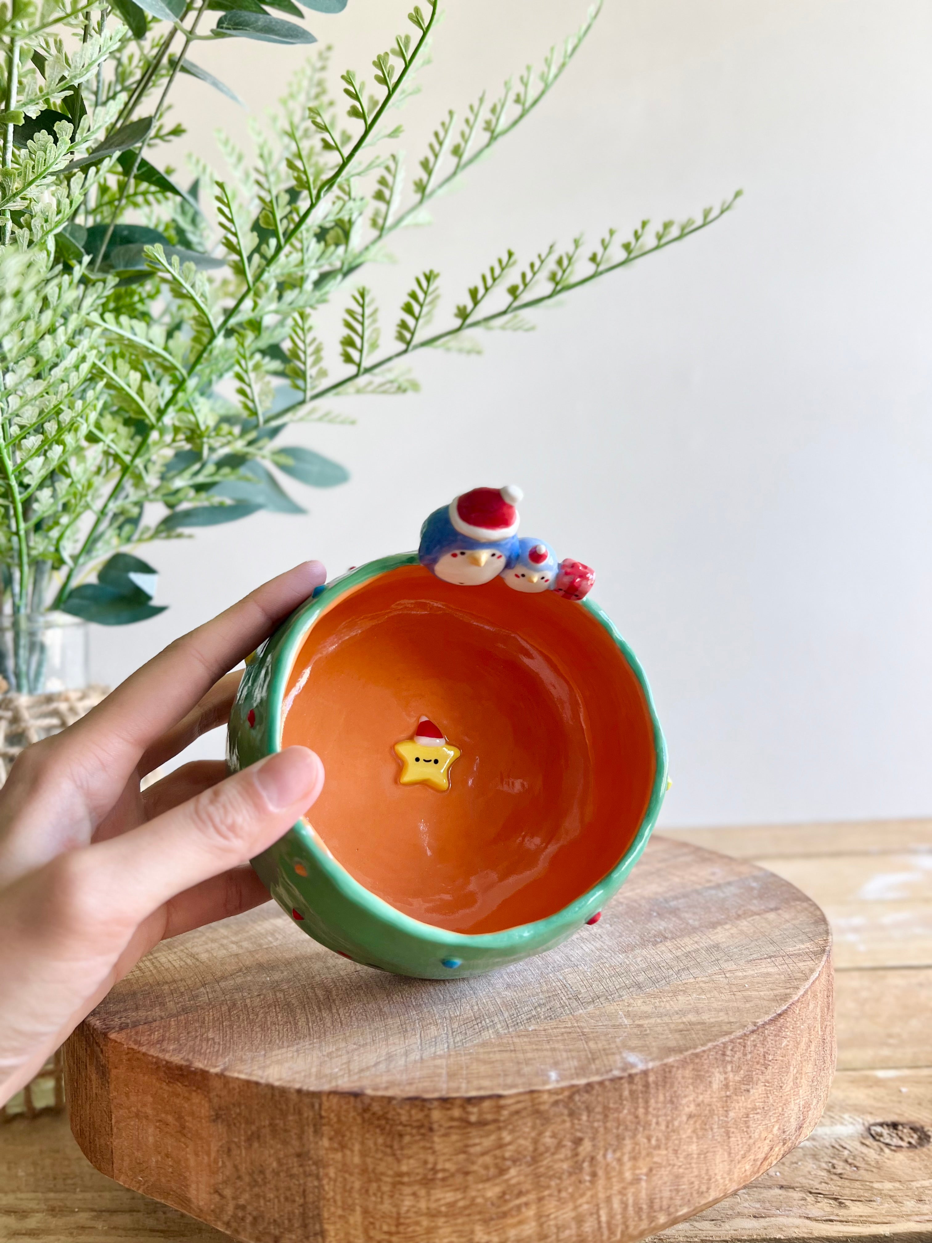 Christmas tree bowl with penguin friends