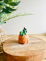 Pumpkin with black cat friend bud vase