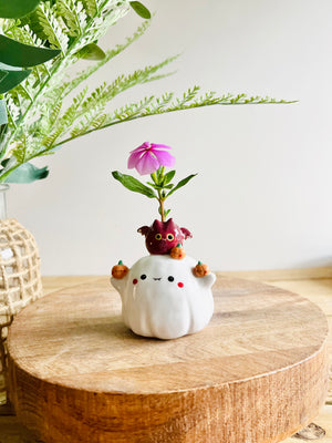 Ghost with bat and pumpkin friends bud vase