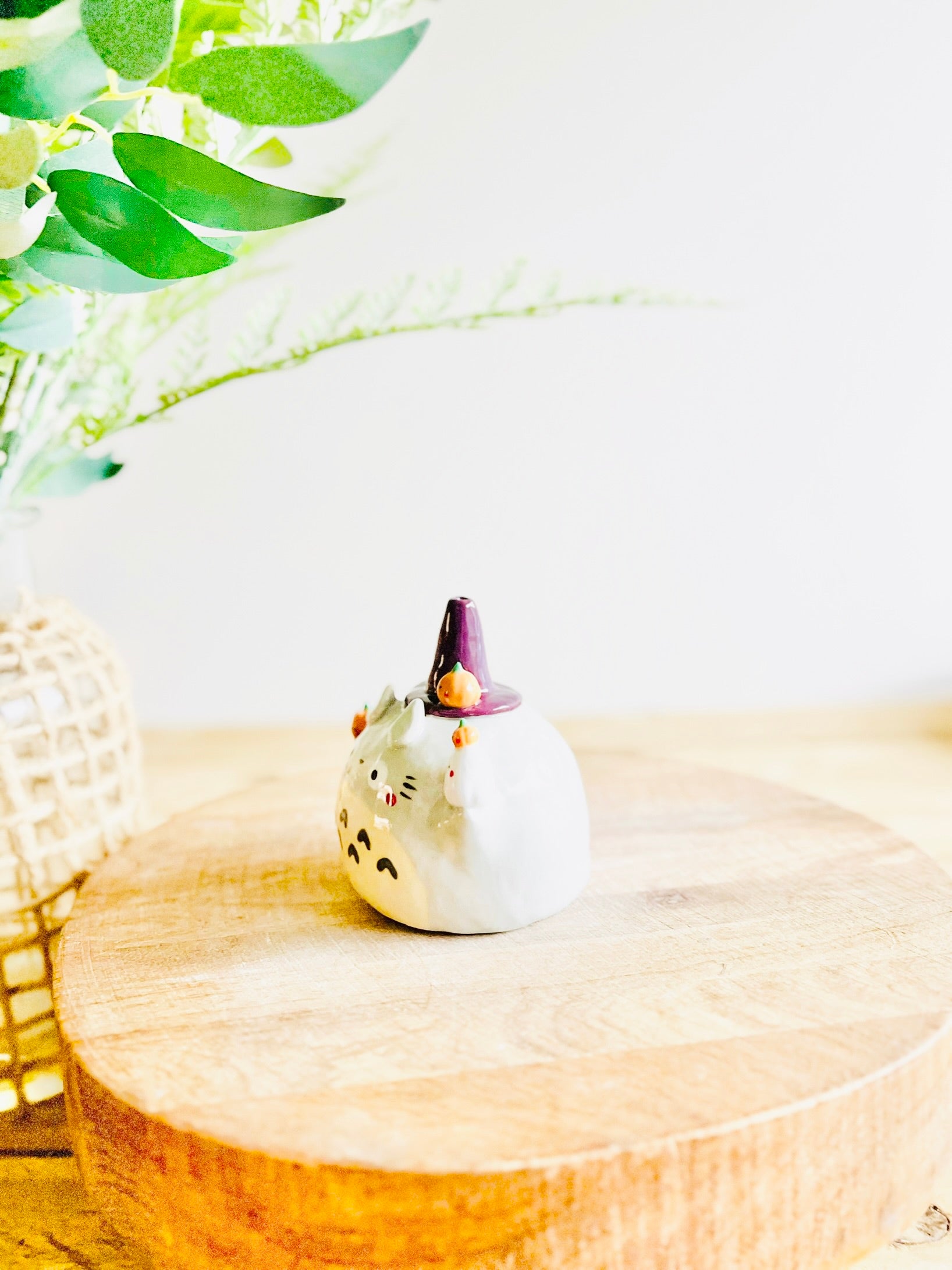 Totoro witch with ghost and pumpkin friends bud vase